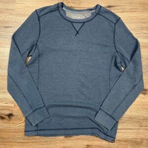 washed blue eddie bauer waffle knit thermal sweater